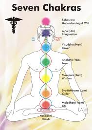 Each Chakra location appears to align with glands in the human body.